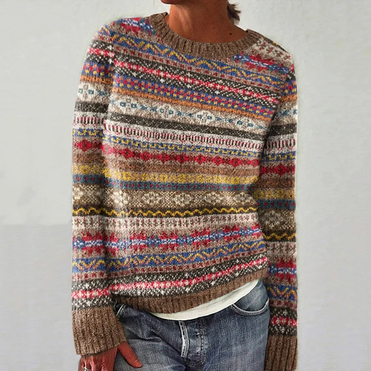 Comstylish Vintage Iceland Pattern Warm Comfy Long Sleeve Sweater