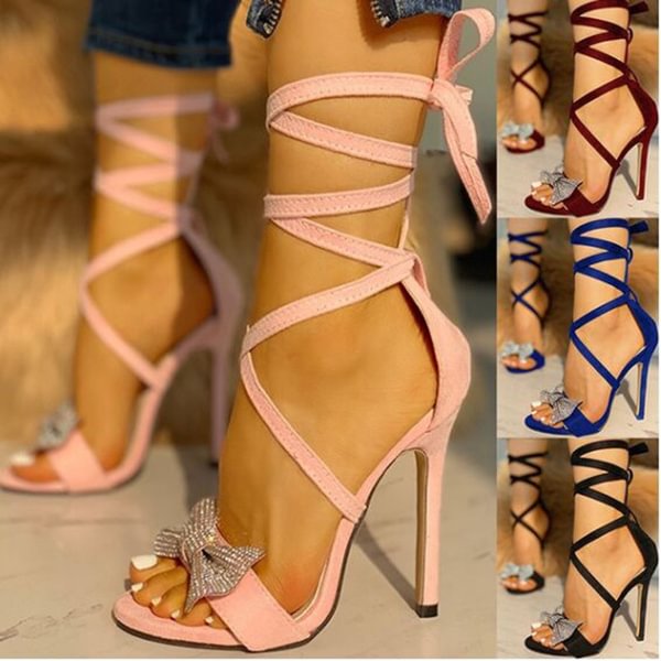 Women Fashion Super-high Heel Strap Peep-toe Rhinestone Sandals - BlackFridayBuys