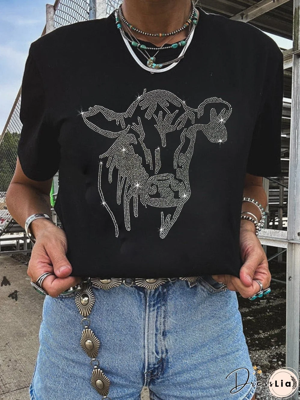 Glamorous Cow Rhinestone T-Shirt