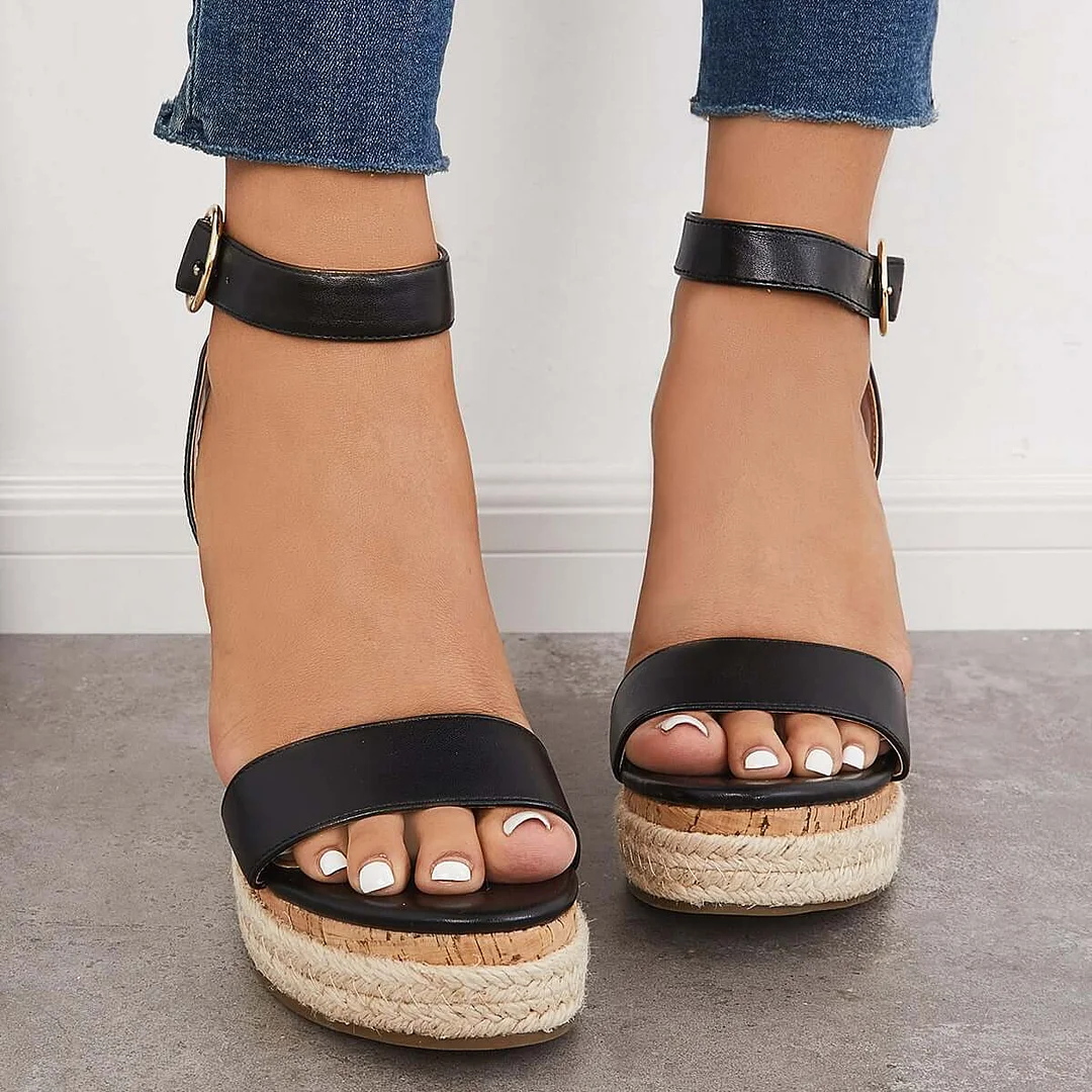 Open Toe Platform Slingback Wedge Ankle Strap Sandals