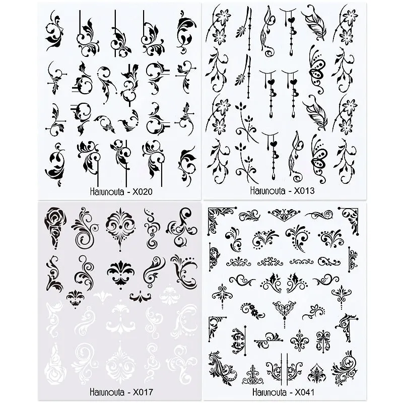 Harunouta 4pcs Geometry Color Wave Line Water Decals Stickers Flower Leaves Slider For Nails Spring Summer Nail Art Decorations