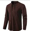 Men's Casual Stand Collar Drawstring Design Cotton Linen Henley Long Sleeve T-Shirt