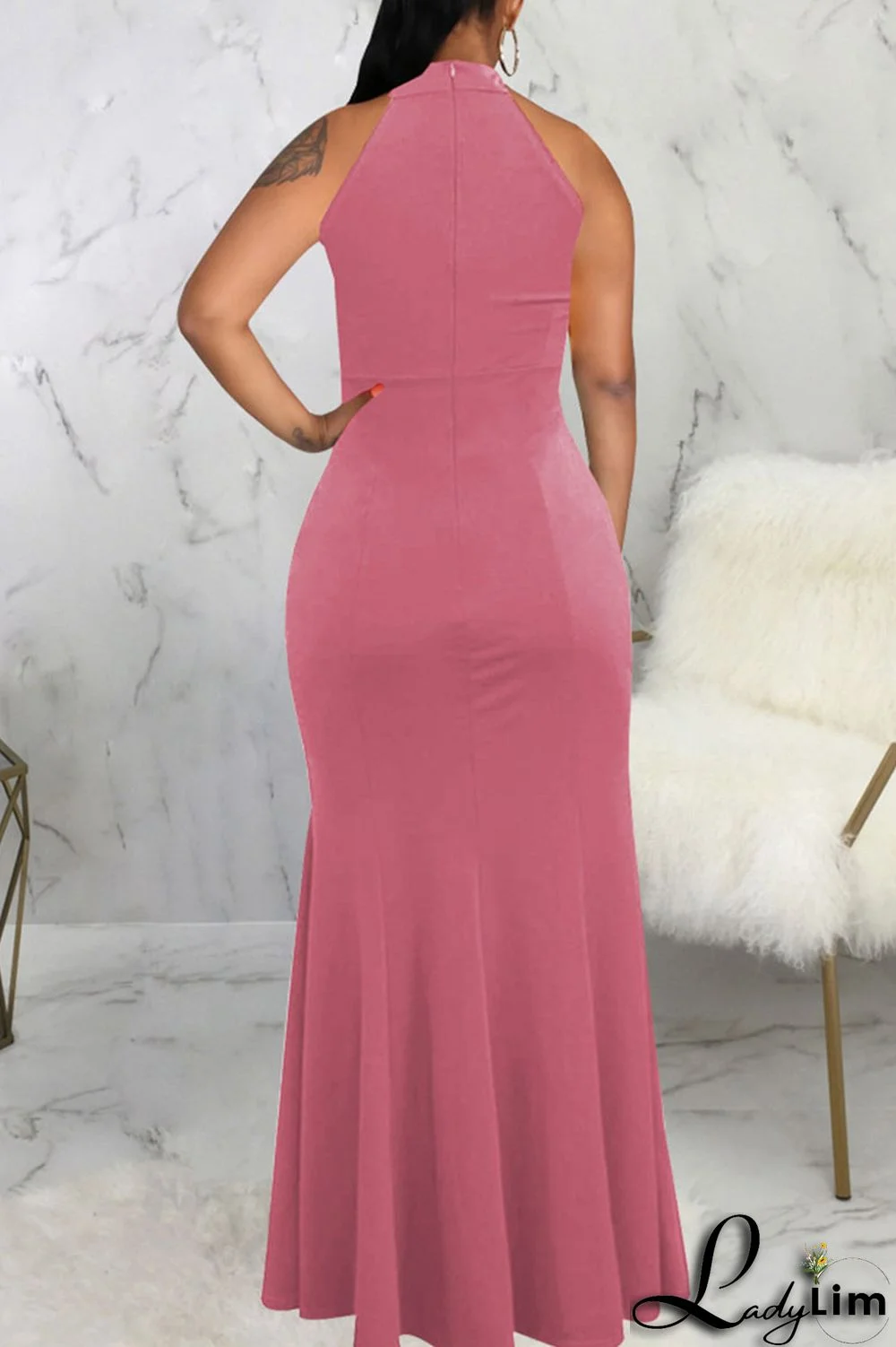 Dark Green Elegant Solid Patchwork Half A Turtleneck Evening Dress Dresses