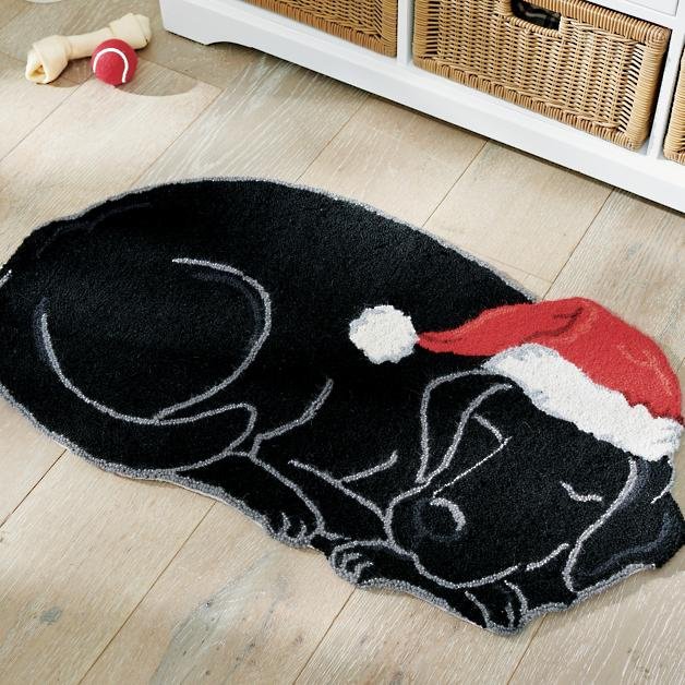Holiday Black Lab Hooked Door Mat
