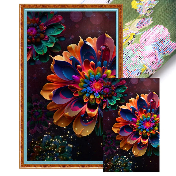 【Huacan Brand】Colorful Chrysanthemum 14CT Stamped Cross Stitch 30*50CM