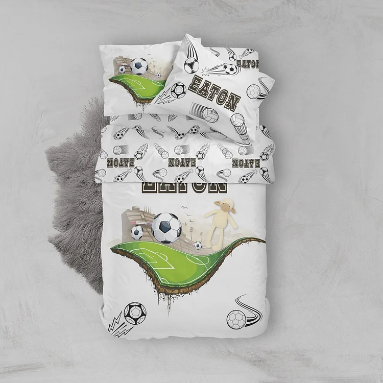 BlanketCute-Personalized Lovely Bedroom Soccer Bedding Set with Your Kid's Name