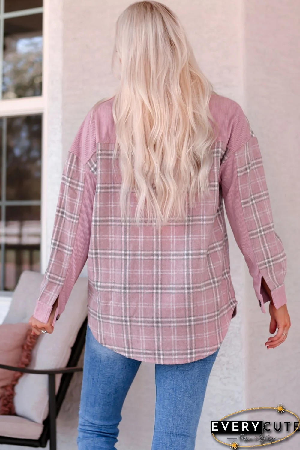 Pink Corduroy Plaid Pattern Shacket