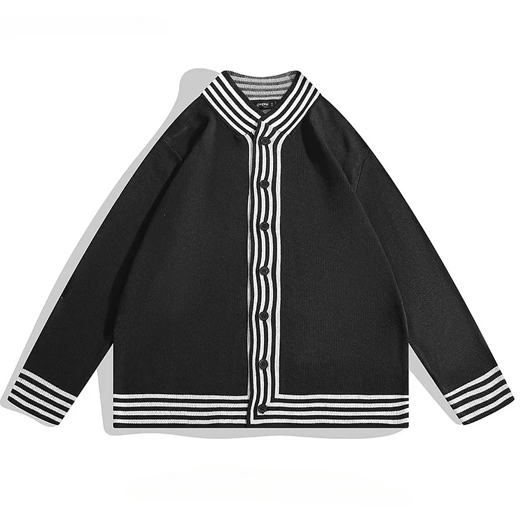 Demandernyc Autumn Winter Contrast Color Striped Spliced Sweaters Jacket Men/Women Trendy Street High-end Slimming Casual Knitted Cardigan