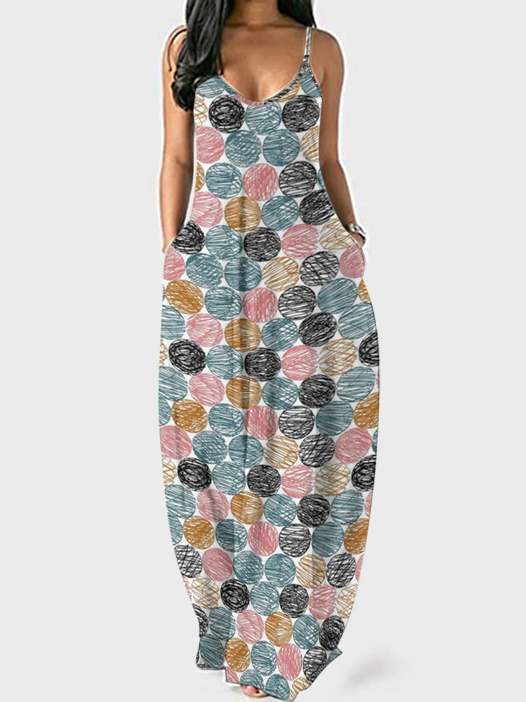 Women Half Sleeve V-neck Solid Color Dress