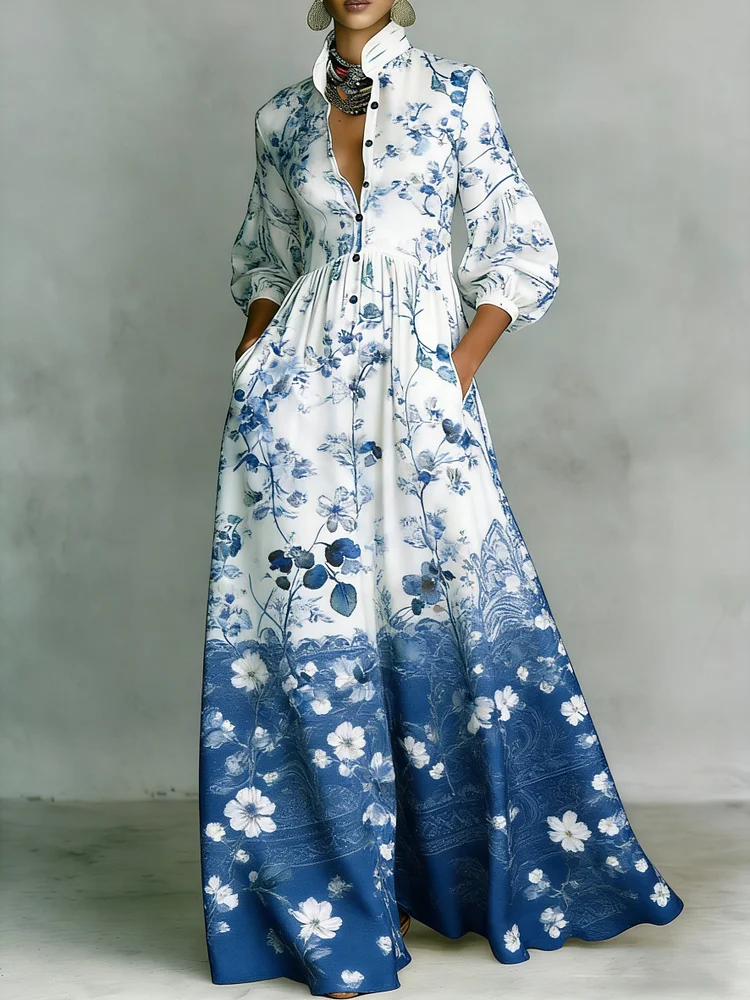 Women's Printed Elegant Romantic Vacation Medium Sleeve Maxi Dress
