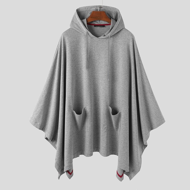 INCERUN 2021 Fashion Men Cloak Hoodies Solid Color Loose Hooded Cape Streetwear Casual Chic Men Sweatshirts Pockets Poncho 5XL