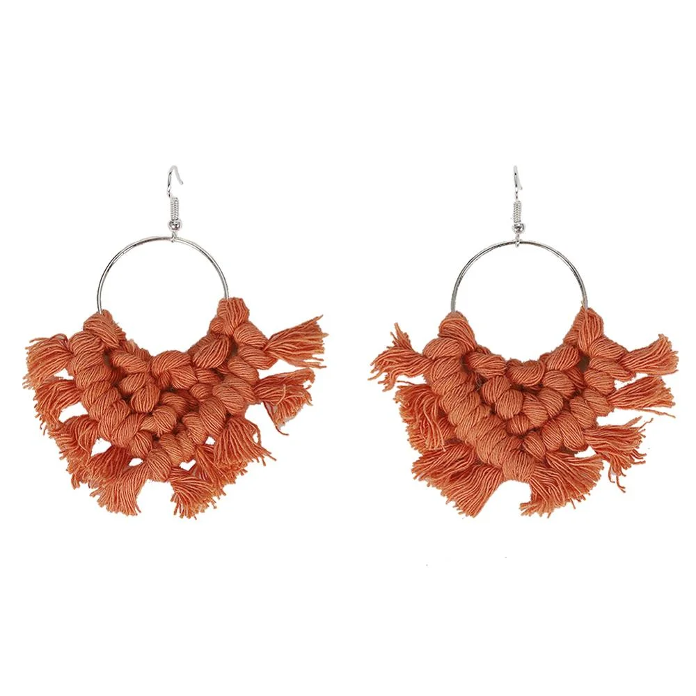 Dvacaman Ethnic Handmade Weave Macrame Earrings Cotton Thread Feather Fringe Tassel Earrings Wedding Jewelry Women Accessories