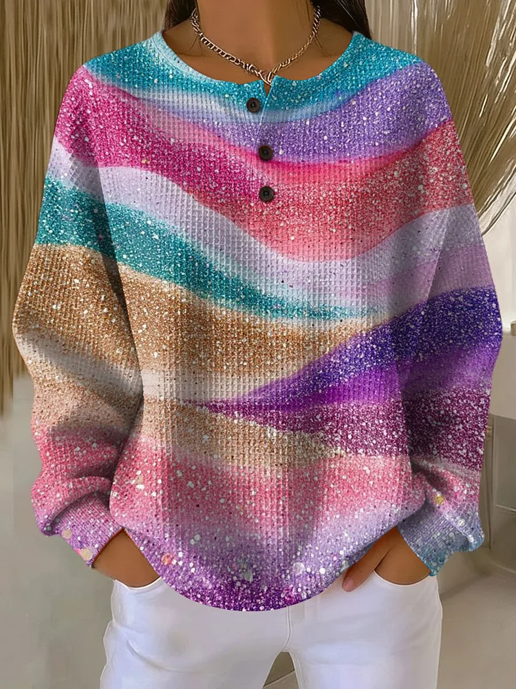 Women's Color Gradient Pattern Art Print Casual Cotton Shirt