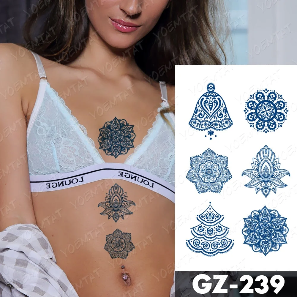 Juice Lasting Waterproof Temporary Tattoo Stickers Lotus Totem Flower Mandala Flash Tattoos Ink Fatima Hand Body Art Fake Tatto