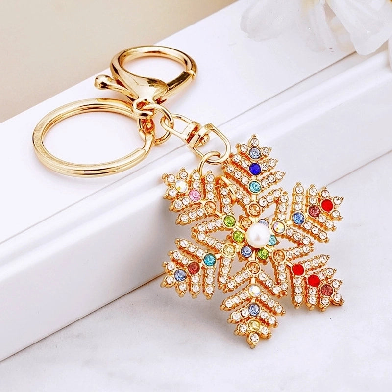 Korean Style Snowflake Alloy Inlay Rhinestones Christmas Women's Bag Pendant Keychain