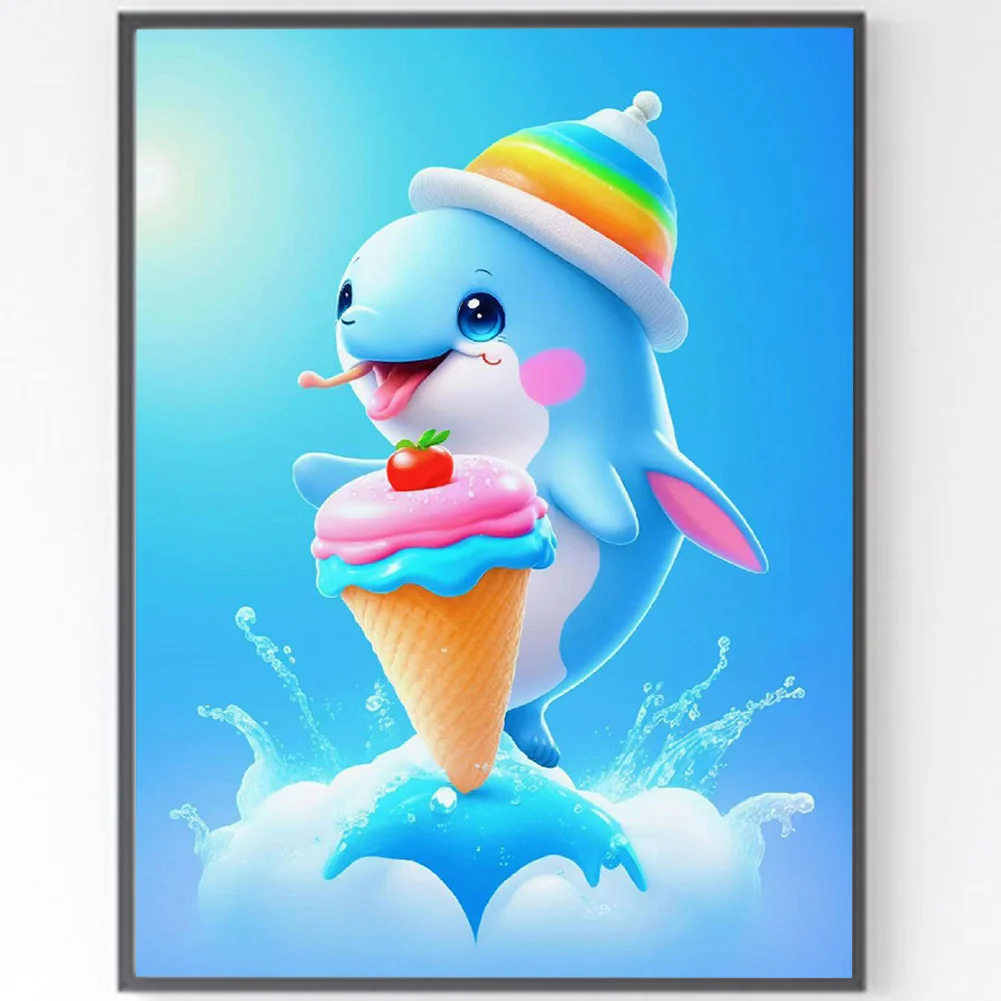 Full Round Diamond Painting 30*40cm - Active Little Dolphin