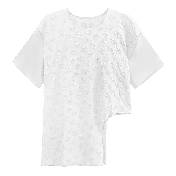 Elegant Solid Color Three-dimensional Embossing Short Sleeve Irregular Hem T-shirt    