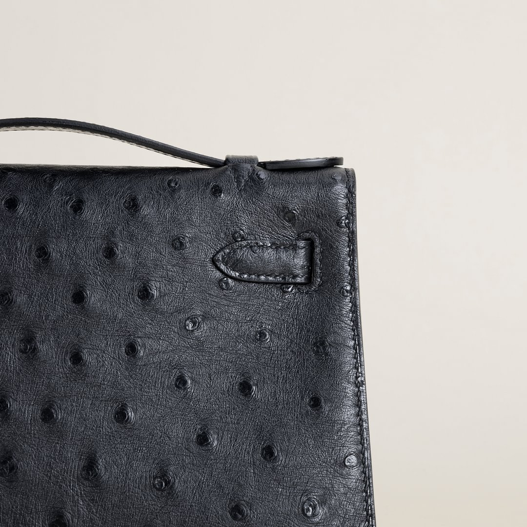 Kelly pochette  Ostrich CC89 Noir GHW
