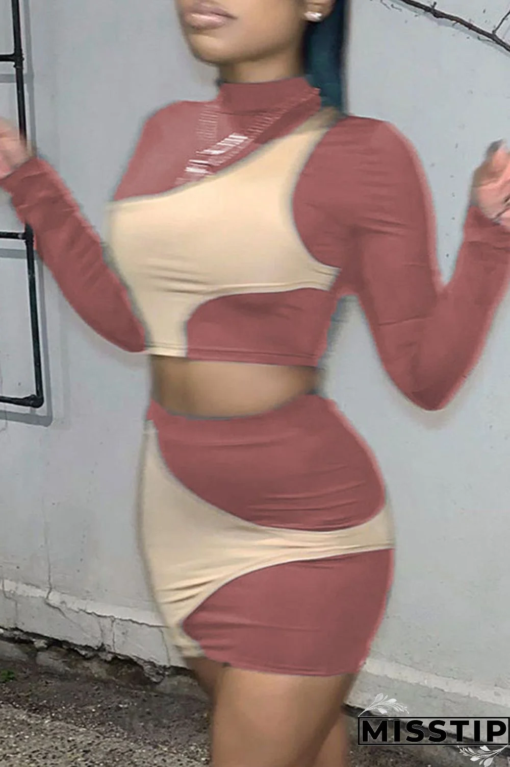 Black Casual Street Solid Patchwork Contrast Half A Turtleneck Long Sleeve Two Pieces