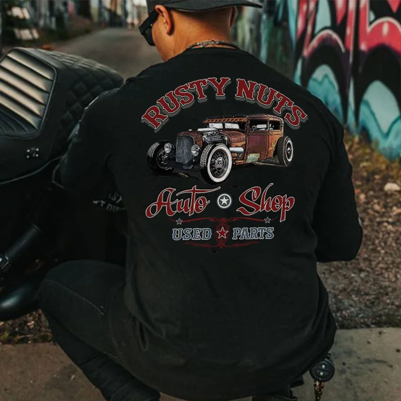 RUSTY NUTS AUTO SHOP Classic Car Print Men's Long Sleeve