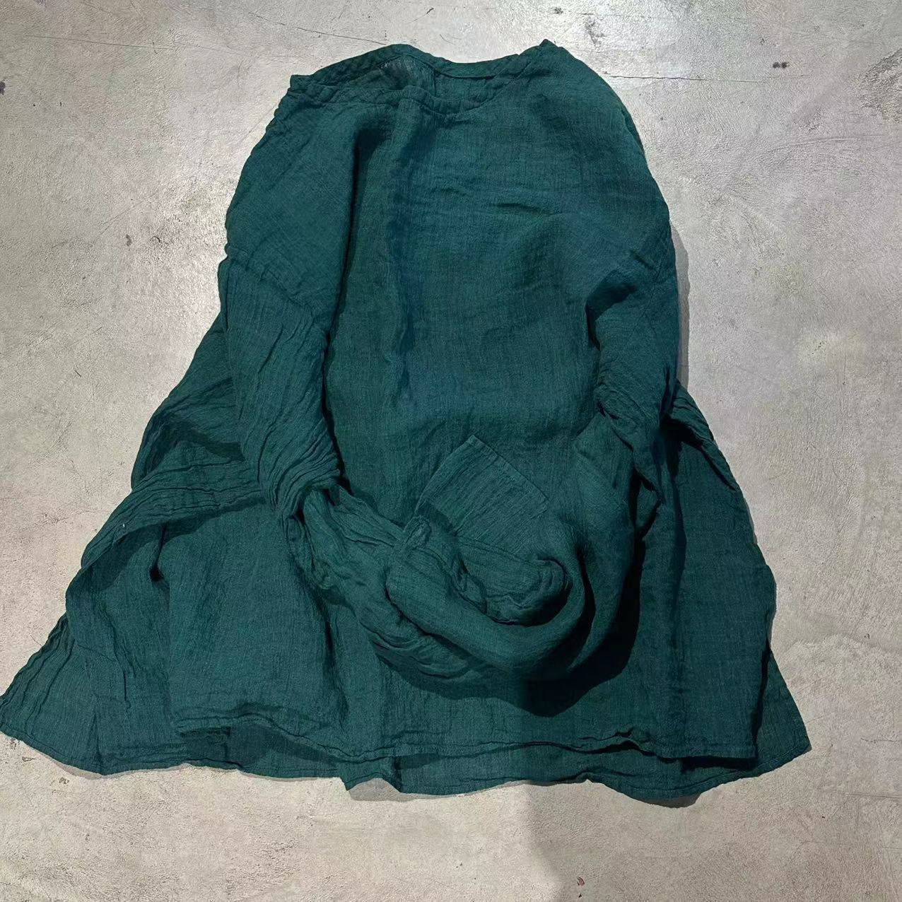 Vintage Textured Linen Loose Fit Pullover Drop Shoulder Lazy Shirt