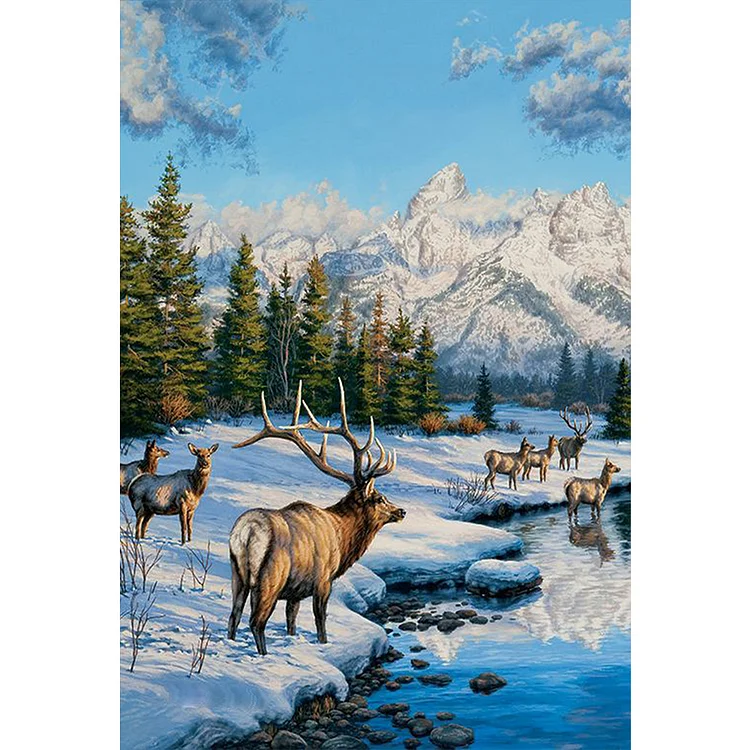 Animals At The Foot Of The Snow Mountain 50*70CM(Canvas) Full Round Drill Diamond Painting gbfke