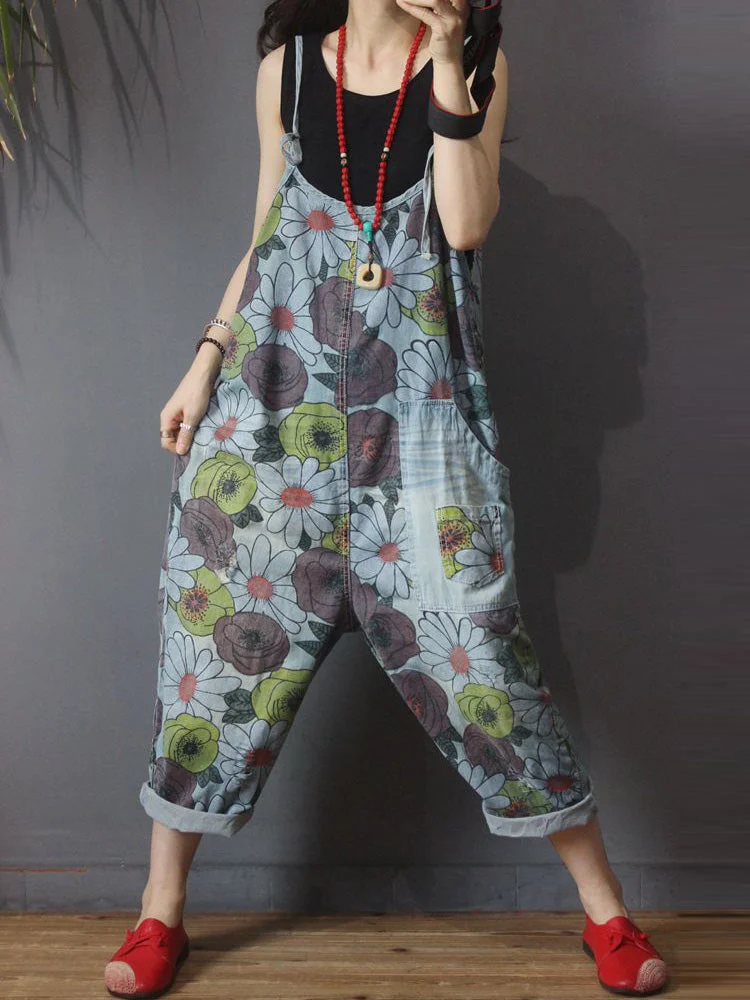 Beautiful in Eyes Floral Print Denim Overall Dungaree