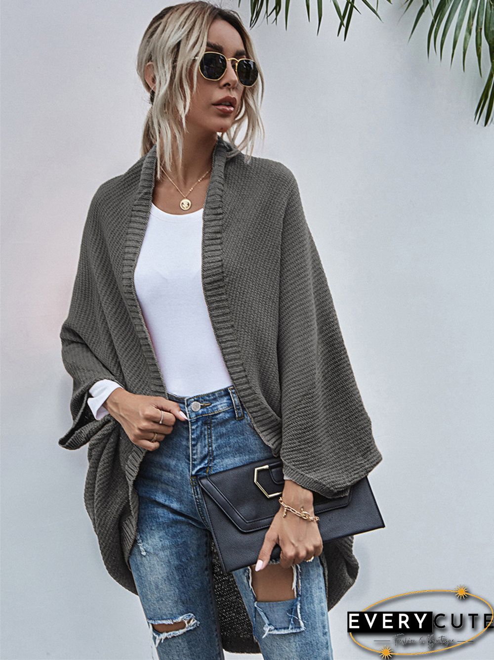 Contrast Shawl Knitted Cardigan Sweater