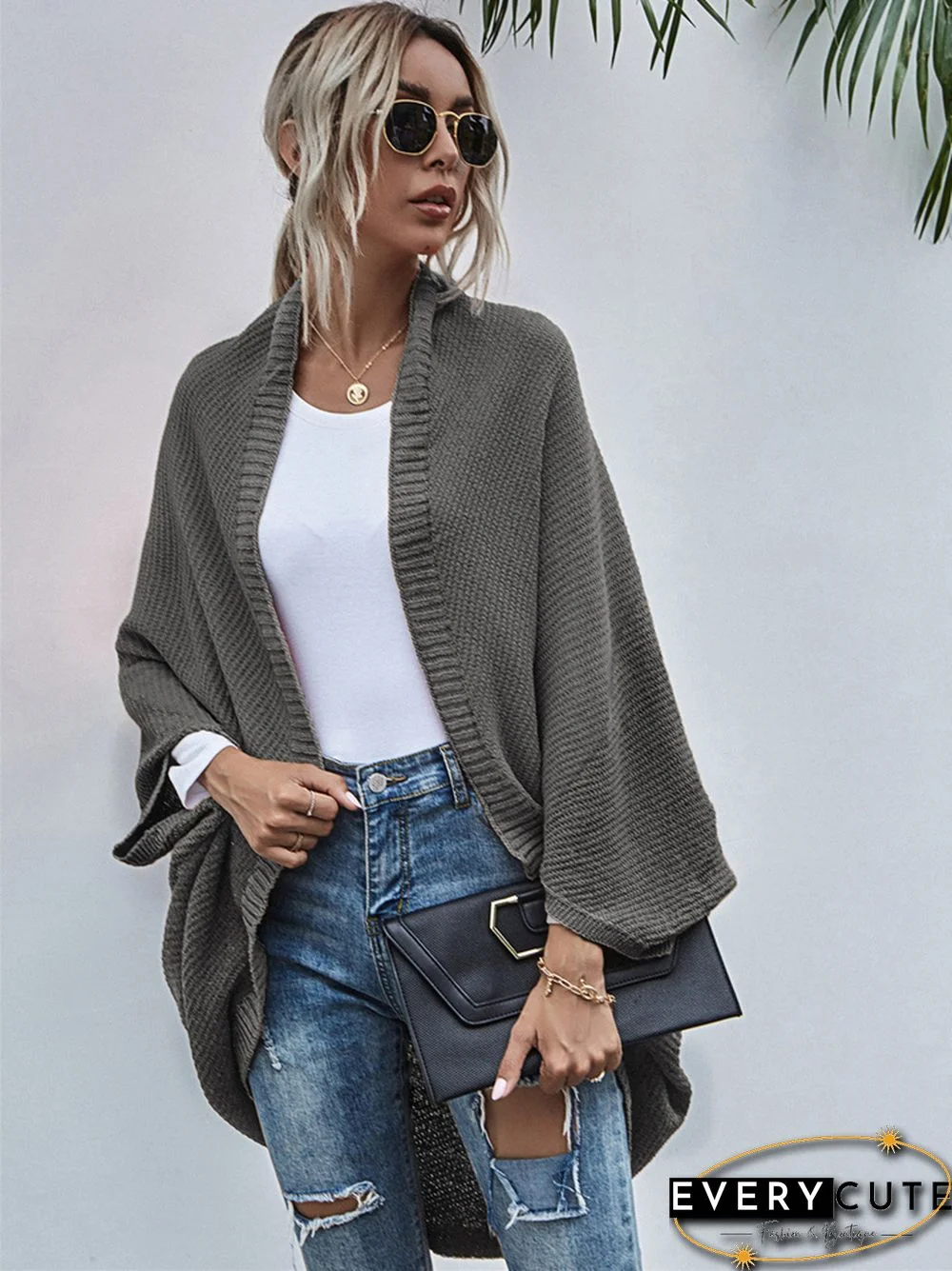 Contrast Shawl Knitted Cardigan Sweater