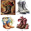 Bottes de cow-boy - peinture au diamant rond - 40 * 40cm