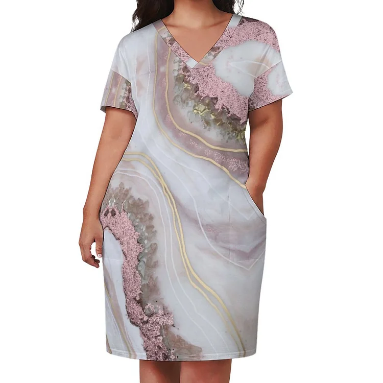 Personalized Design Women's Loose Pocket Dress Fashion Texture