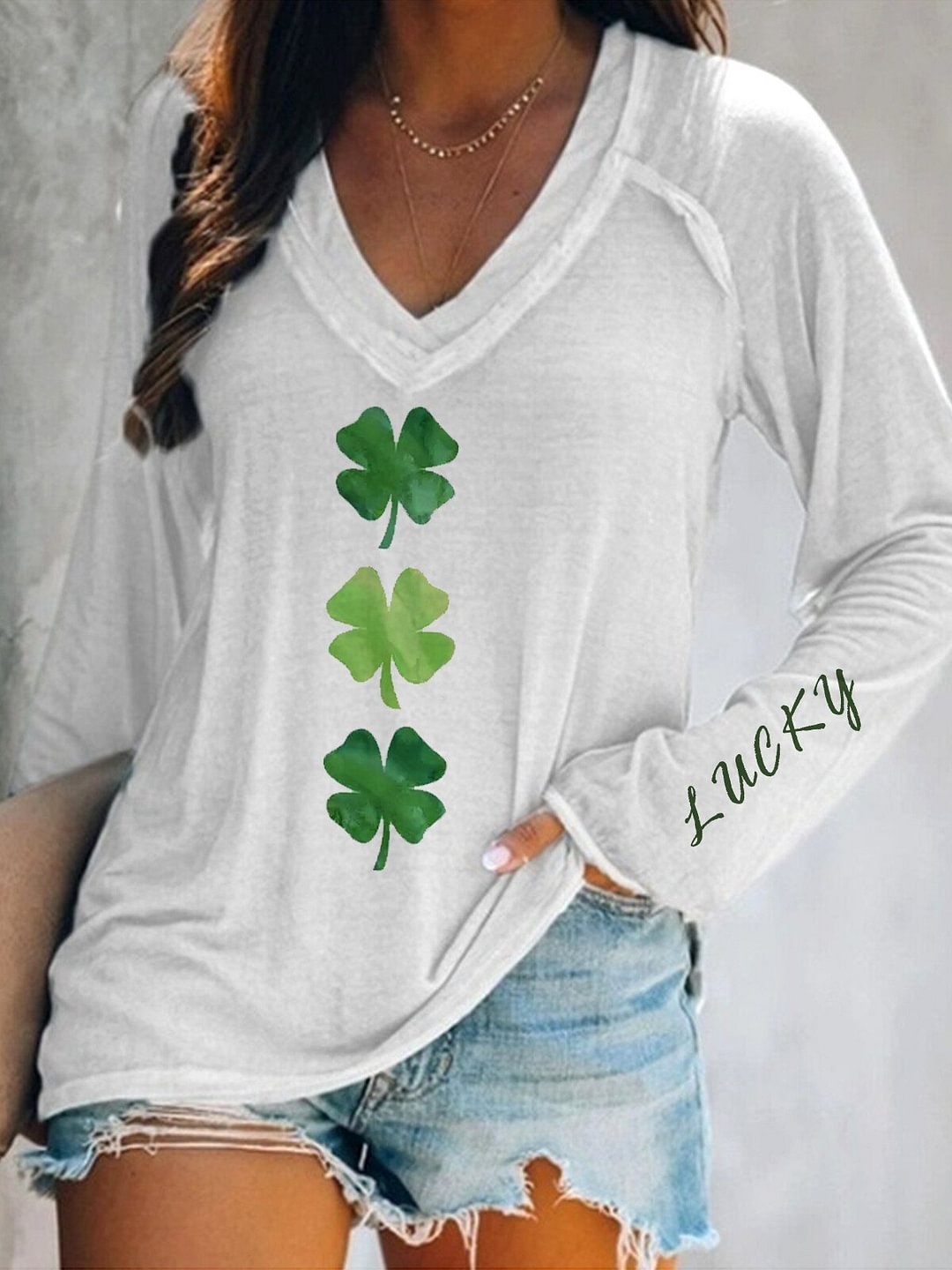 Women's St. Patrick's Lucky Clover Casual Long Sleeve T-Shirt