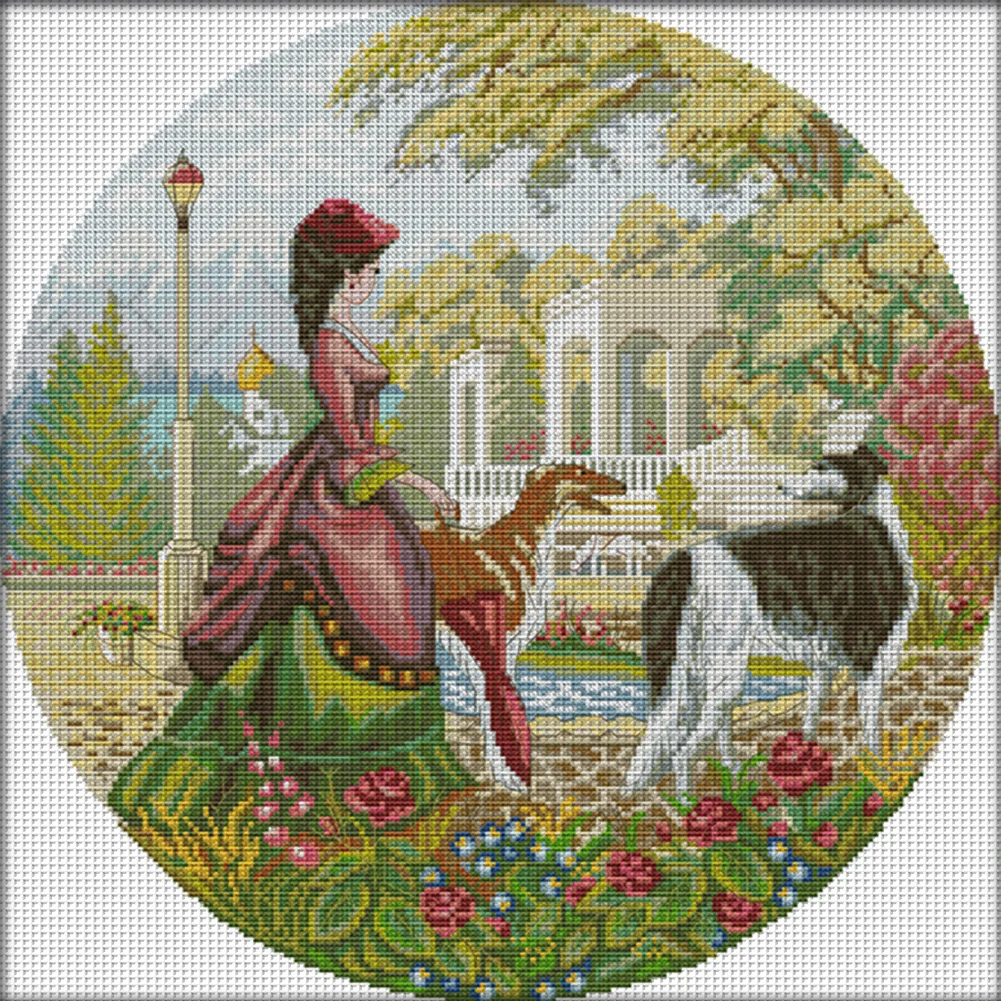 DIY Stamped Cross Stitch 14CT Full Embroidery 44*44cm - Lady And Dog