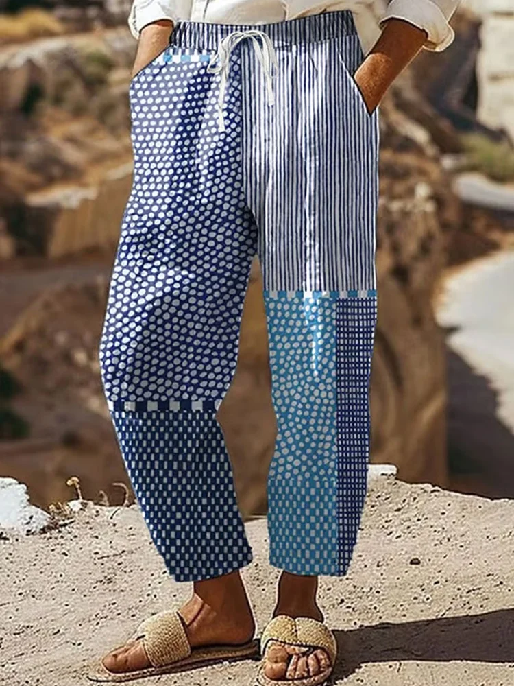 Simpfit Damen Retro Abstrakte Geometrische Linie Kunstdruck Freizeithose