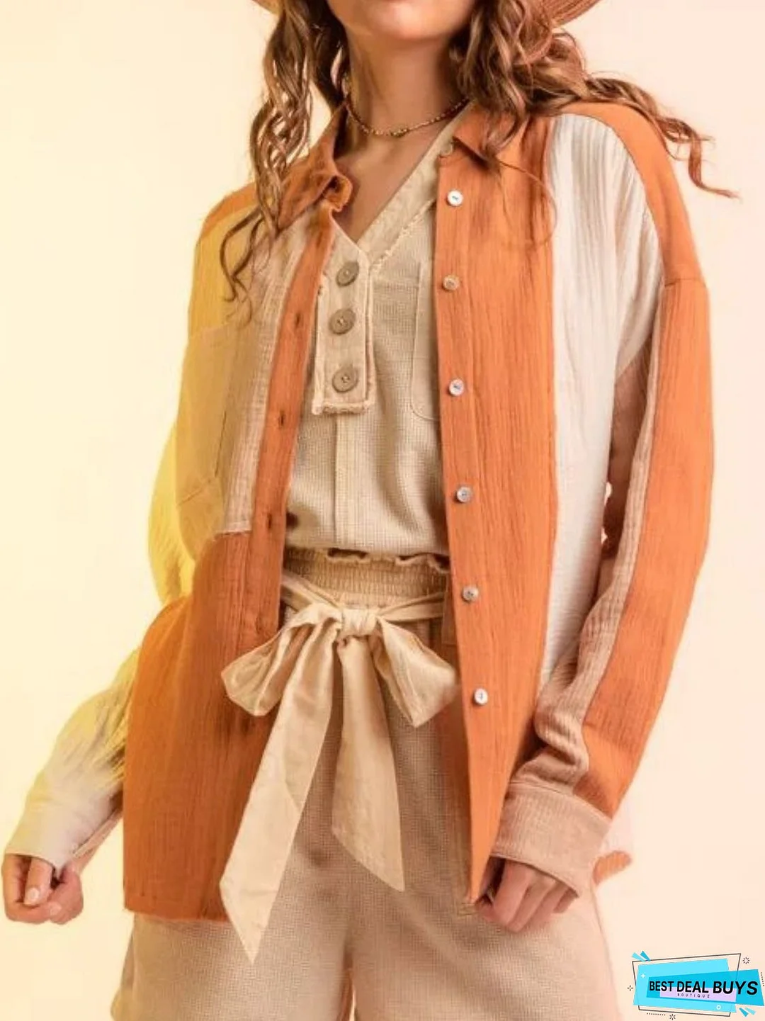 Contrast Button Up Long Sleeve Shirt