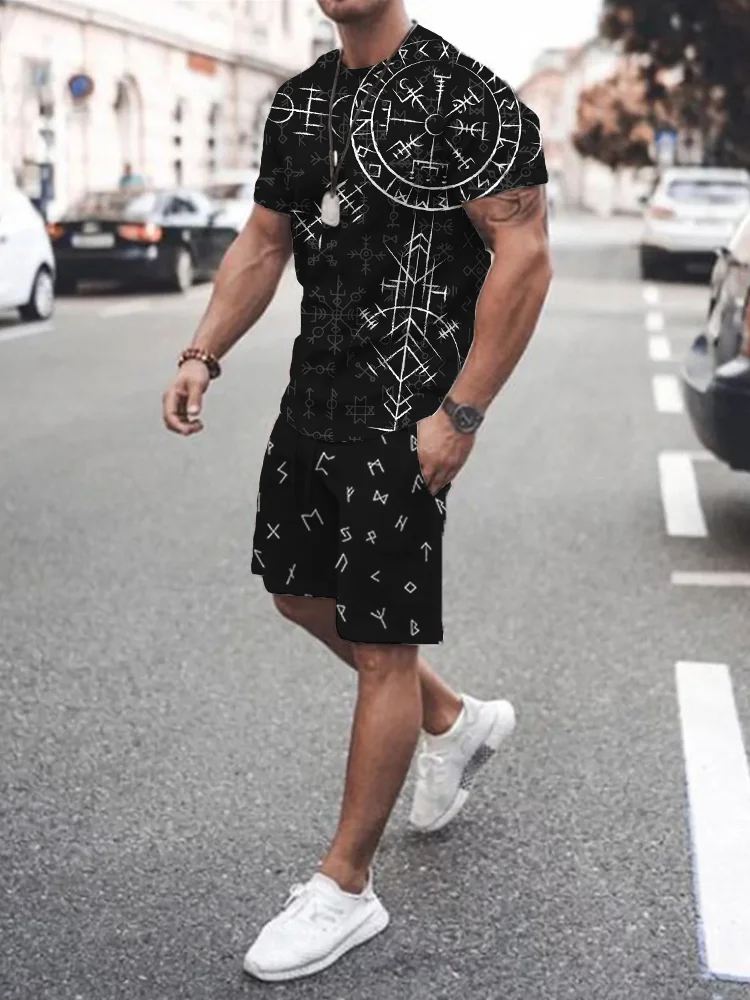 Men's Viking Compass Vegvisir Graphic T Shirt & Shorts Co-Ord Set