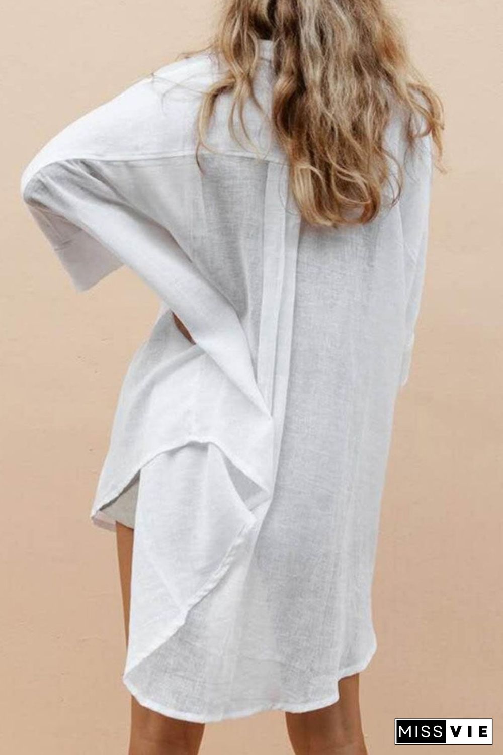 Fashion Street Solid Split Joint Turndown Collar Tops