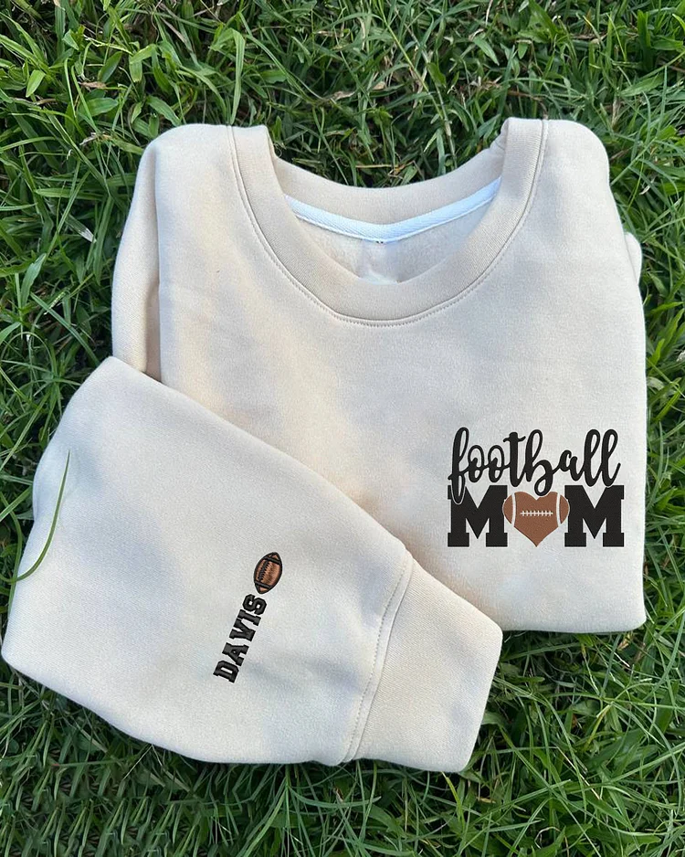 Personalized Embroidered Football Mom Sweatshirt- Custom Football Name On Sleeve Embroidered Hoodie- Football Player Shirt- Game Day Shirt