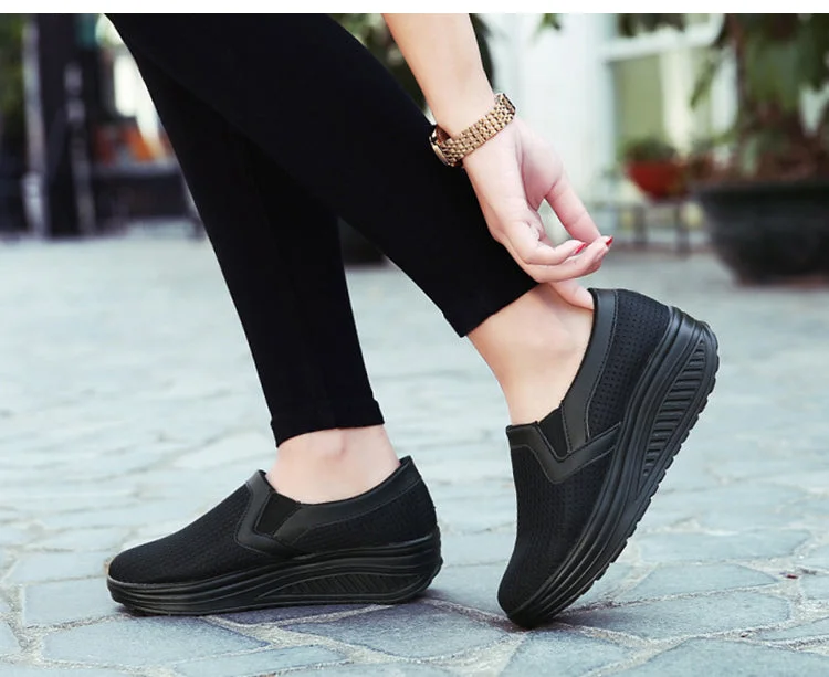 Women's Slip-on Walking Shoes Mesh Breathe Air Cushion Sock Sneakers for Women Ladys Fashion Platform Lightweight Loafers Non-Slip Nursing Work Shoe QueenFunky
