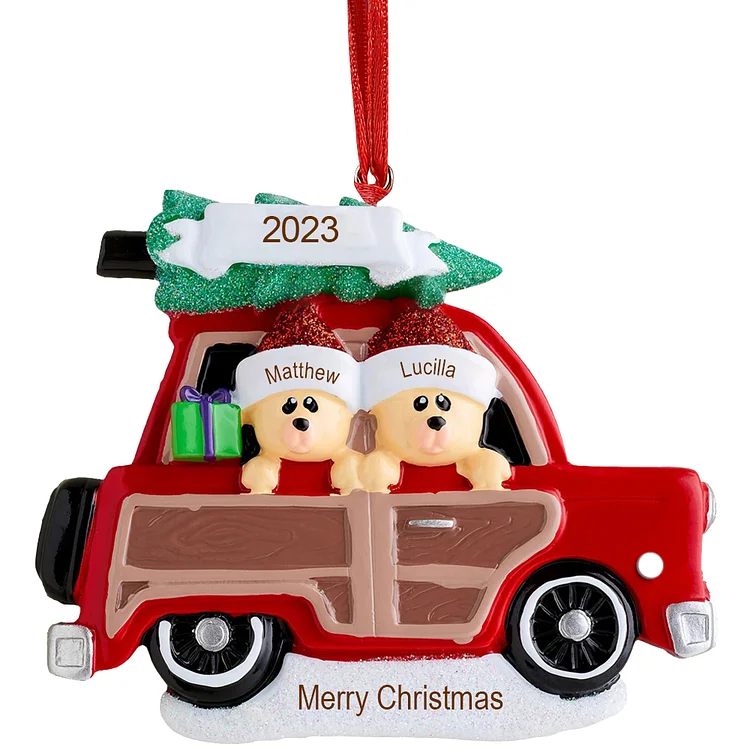 Kettenmachen Harz Personalisierte 2 Namen & Text & Jahr Rentier Auto  Weihnachtsornament Weihnachtsbaum Anhänger mit 2 Familienmitgliedern 12.99