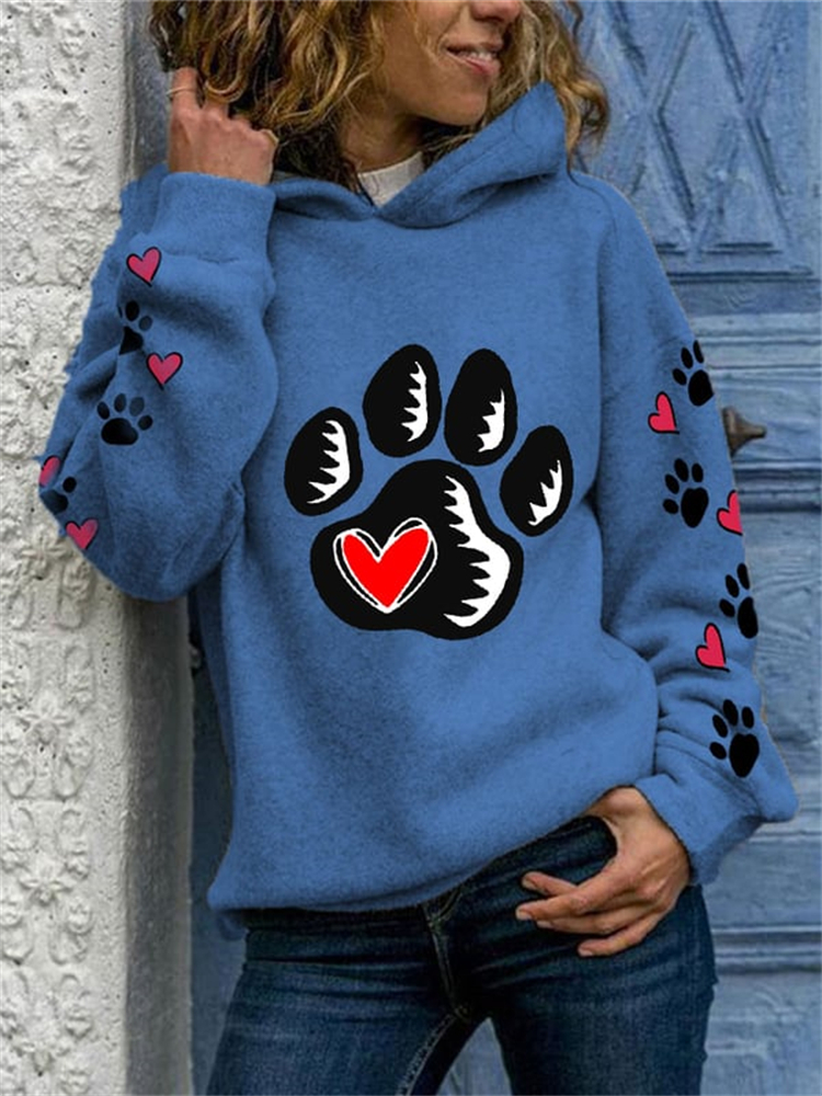 Dog Footprint Heart Print Long Sleeve Hoodie wearshes