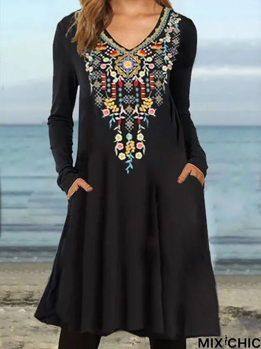 Neckline heavy craft embroidery long sleeve Dress