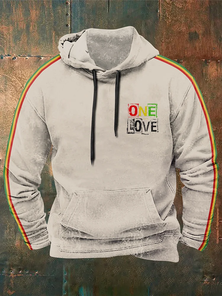 Men'S One Love Reggae Art  Hooded Sweatshirt