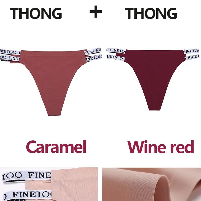 2PCS/Set Seamless Women's Thong Sexy Bikini Underwear G-string Letter Lingerie Femme Low-Rise Panties Ice Silk Women Underpants