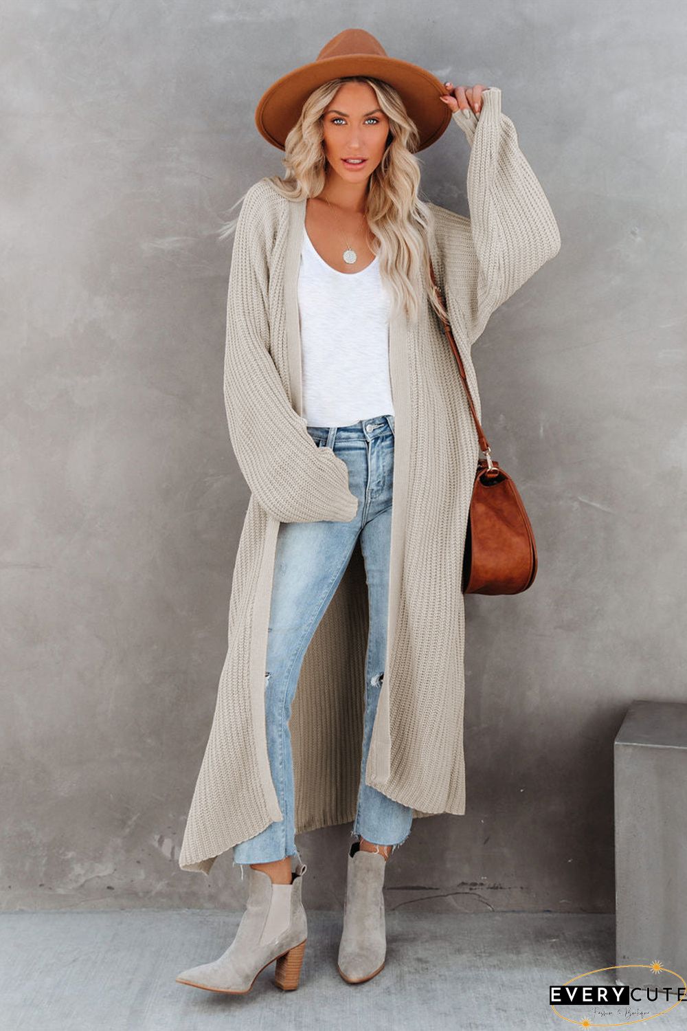 Open Front Side Slit Duster Knit Cardigan