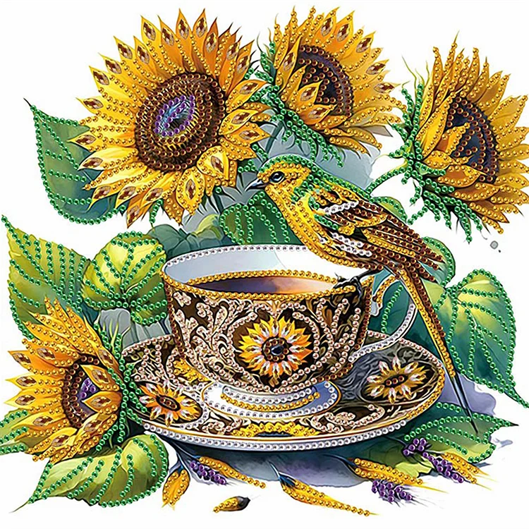 Sunflower Teacup 30*30cm (Canvas) Special Shaped Drill Diamond Painting gbfke