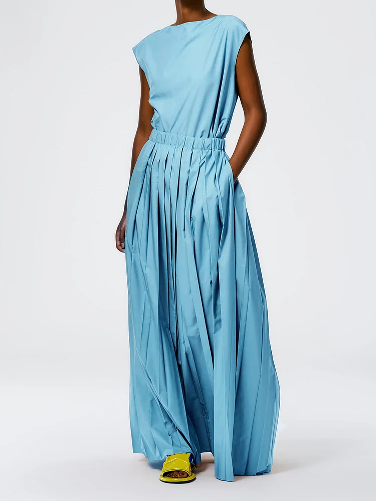 Casual Solid Color Big Swing A Line Tank Pleated Dress