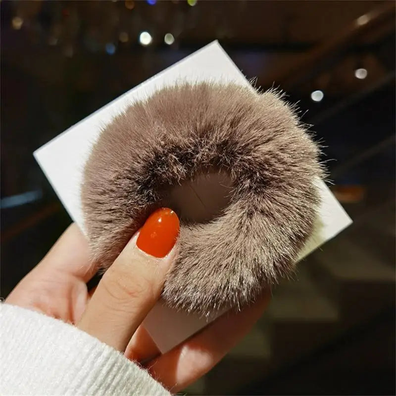 Aiertu Winter Fluffy Fur Elastic Hair Bands Hair Rings For Women Girls Plush Hair Ropes Hairwear Rubber Band Hair Loop Hair Accessories aiertu