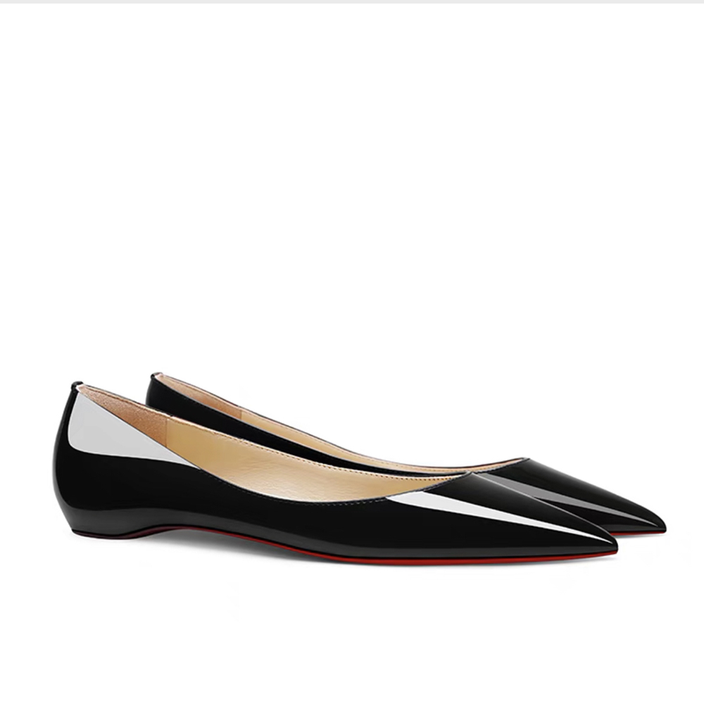 Women's Red Bottom Flat Shoes Pointed Toe Solid Color Patent Leather Shoes-vocosishoes