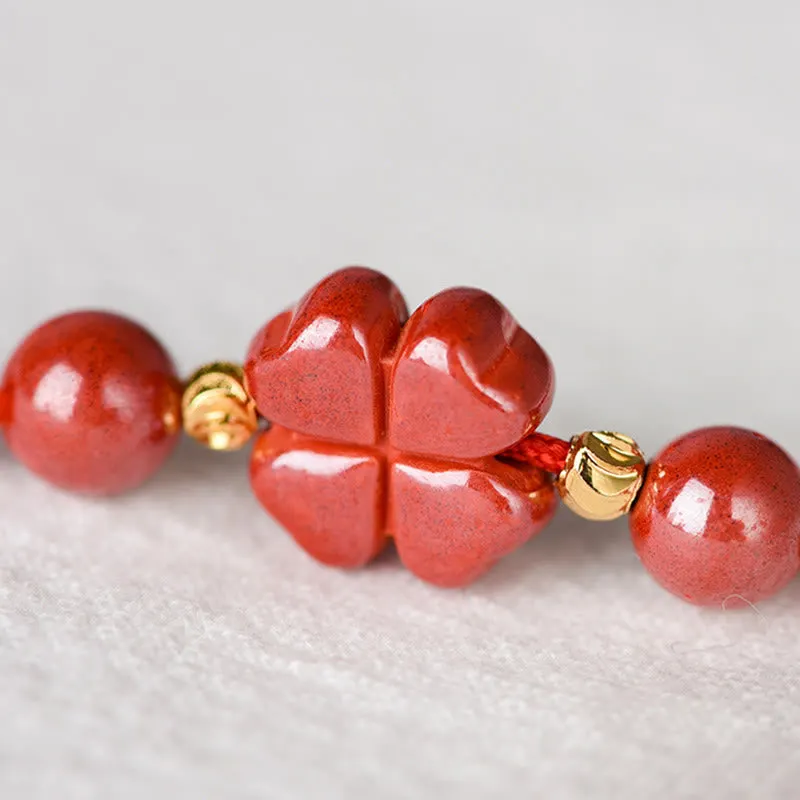 Four Leaf Clover Cinnabar Blessing Calm String Bracelet Anklet